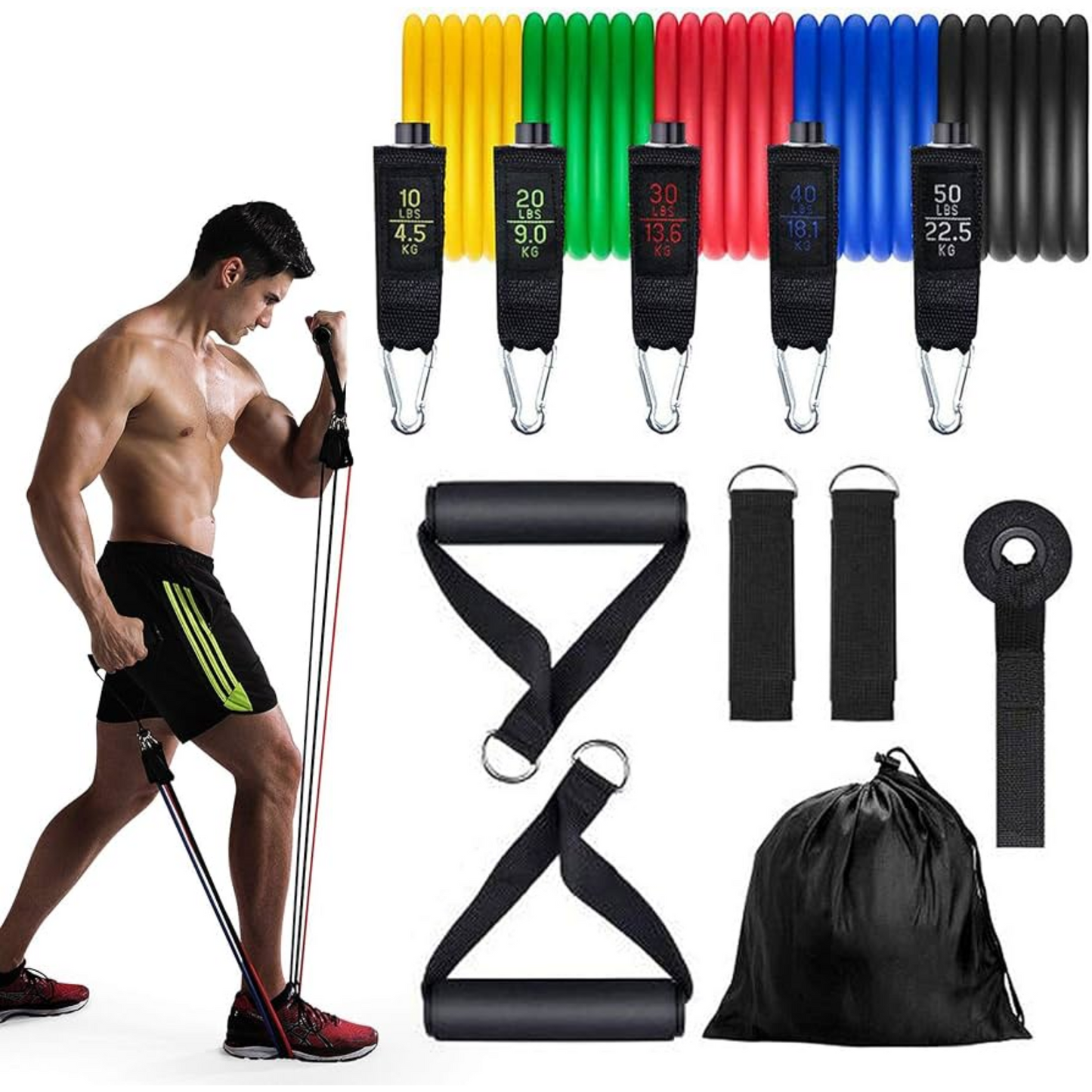 Set of 5 Exercise Resistance Bands with Bag